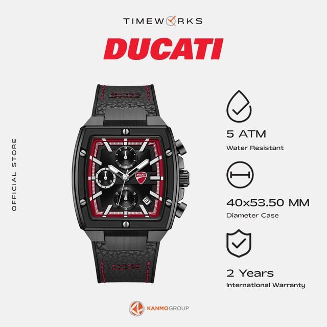 Ducati Cardio Chronograph Black Silicone & Black Leather Red Stitching Strap - Jam Tangan Pria - DTW