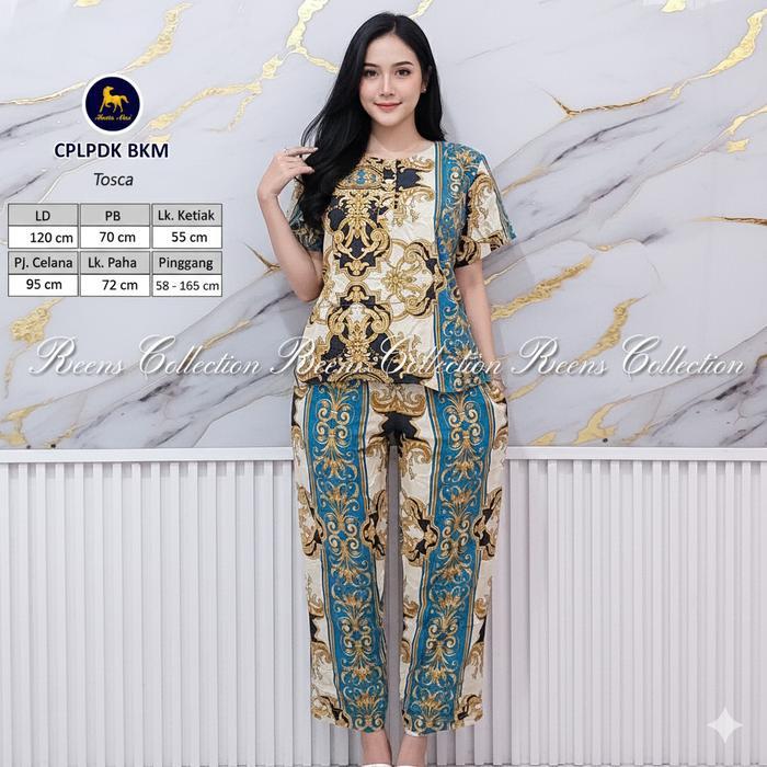 Batik Kuda Mas Setelan Cplpdk | Piyama Wanita Celana Panjang Lengan Pendek 3 Kancing Depan