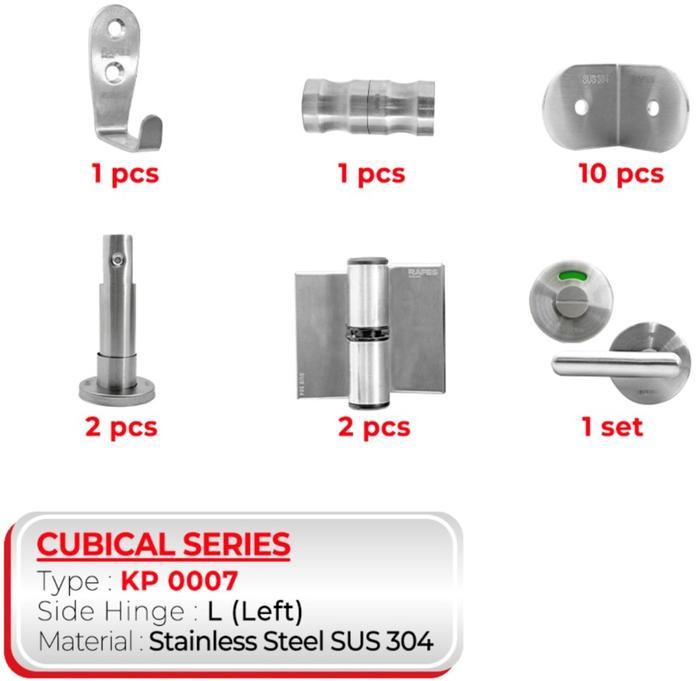 Partisi Cubicle Toilet / Kubikal Toilet Set Komplit Stainless Steel SUS 304 RAFES ENGLAND  Satin Nic