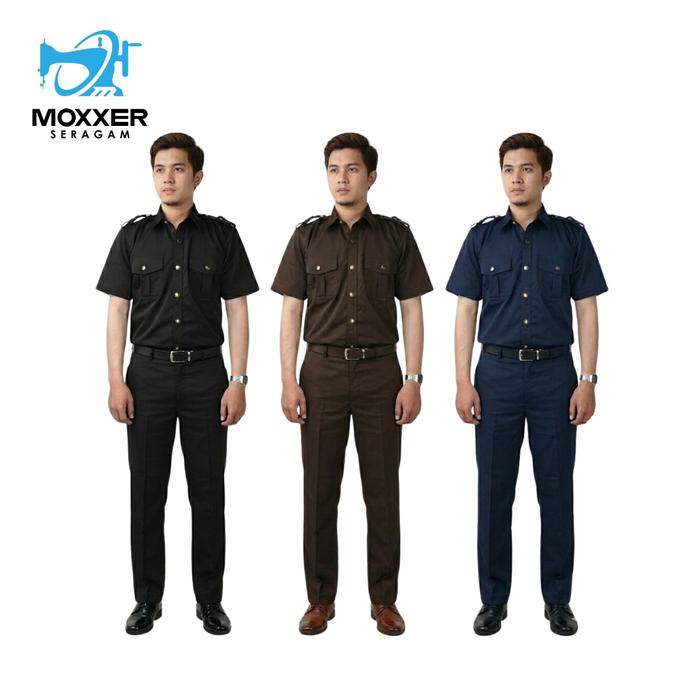 1 Stel Seragam Satpam Safari Lengan Pendek Pakaian Baju Safari Security Pria Atasan dan Celana Satpa