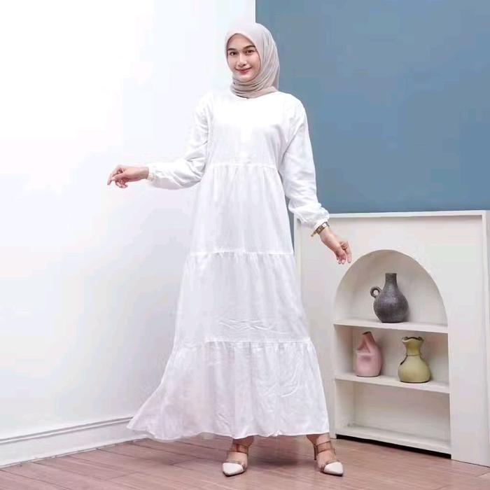 MIDI DRESS RAYON TWIL ORY/gamis rayon twill susun Muslim Nyaman Panjang Wanita Wudhu Karet Tebal
