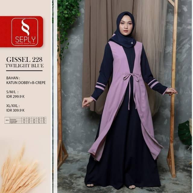 Baru Gamis Muslimah Seply Gissel 228 Twiligh Blue  katun dobby Baby crape Premium