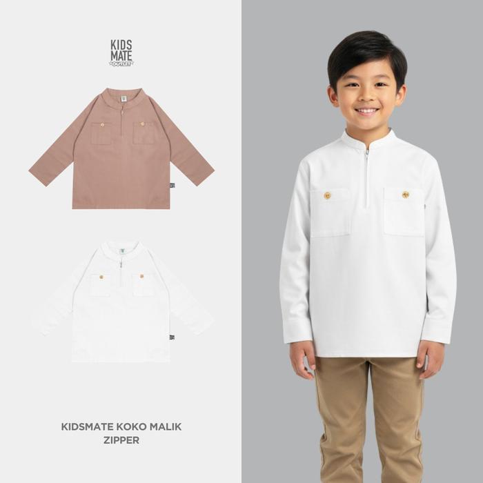 KidsMate Koko Malik Zipper Kemeja Anak Boys KOI Baju Lengan Panjang Katun Lembut Model Zipper Depan 
