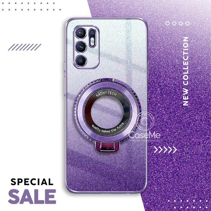 Soft Case Oppo Reno 6 4G Case Gliter Standing Magnetic Ring Holder Wireles Silicone Casing