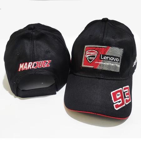 Ducati TOPI MOTO GP MARC MARQUEZ 93 05 dengan Logo Lenovo dan Desain Hitam Eksklusif Topi Baseball D