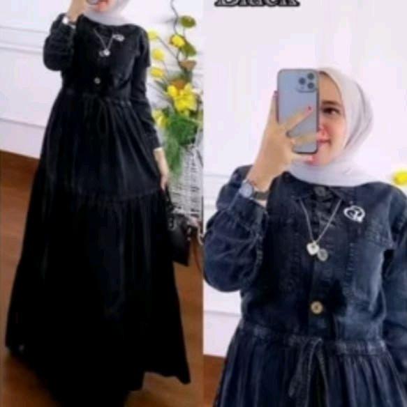 gamis jeans nadira susun/gamis muslim terbaru/nadira abaya gamis jeans jumbo
