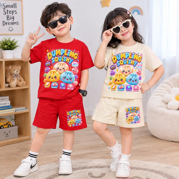 Baju Setelan lucu viral motif Squishy 3 lucu anak perempuan dan laki laki Keren Unisex Usia 1-10 Tah