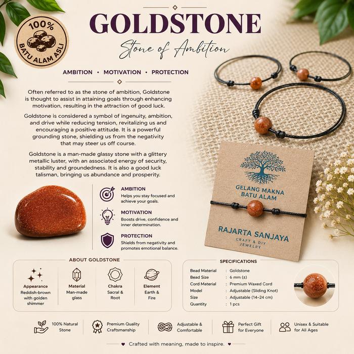Gelang Tali Minimalis Batu GOLDSTONE Stone of Ambition "AMBITION MOTIVATION PROTECTION" | Kode : GL-