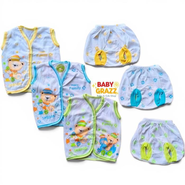 6 SET Setelan Baju Bayi Yukensi Tanpa Lengan Putih Sablon  Parsel