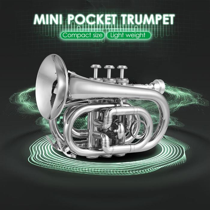 Bb Trumpet Mini Pocket Trumpet with Mouthpiece Carry Bag Gloves