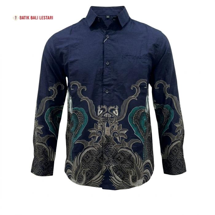 Batik Bali Lestari Kemeja Pria Katun Slimfit Navy (KQ25)