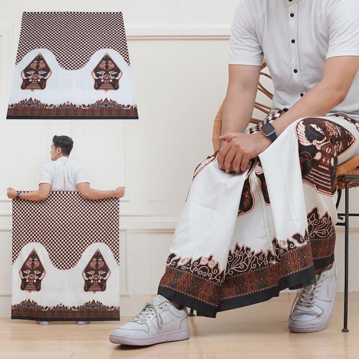 SARUNG BATIK GUNUNGAN PUTIH CLASIC Katun Putih Cokelat Hitam Pekalongan Muslim Dewasa  Santri  Motif