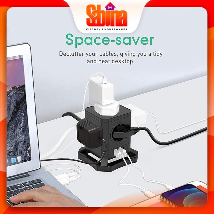 Stop Kontak Kabel Powercube 16A 5 AC EU Plug 4 USB Port Max Daya 4000W