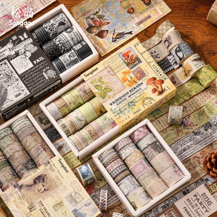 𝐖08   20 Rolls WASHI TAPE BOX VINTAGE COLOURFUL AESTHETIC Washi Tape Decor Jurnal Dekor Masking Tape