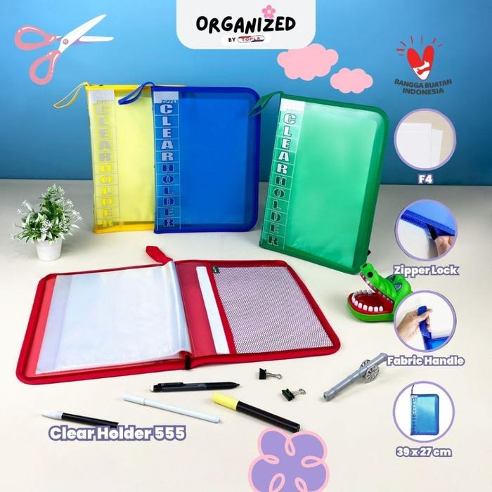 Topla clear holder 555 map dokumen resleting file folder  berkas kantoran dan sekolahan ukuran F4