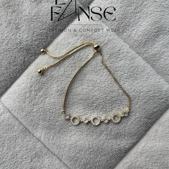 Gelang Serut Gold Halo Crystal - Premium Sliding Bracelet Adjustable Elegant Fancy Fashion Stylish D