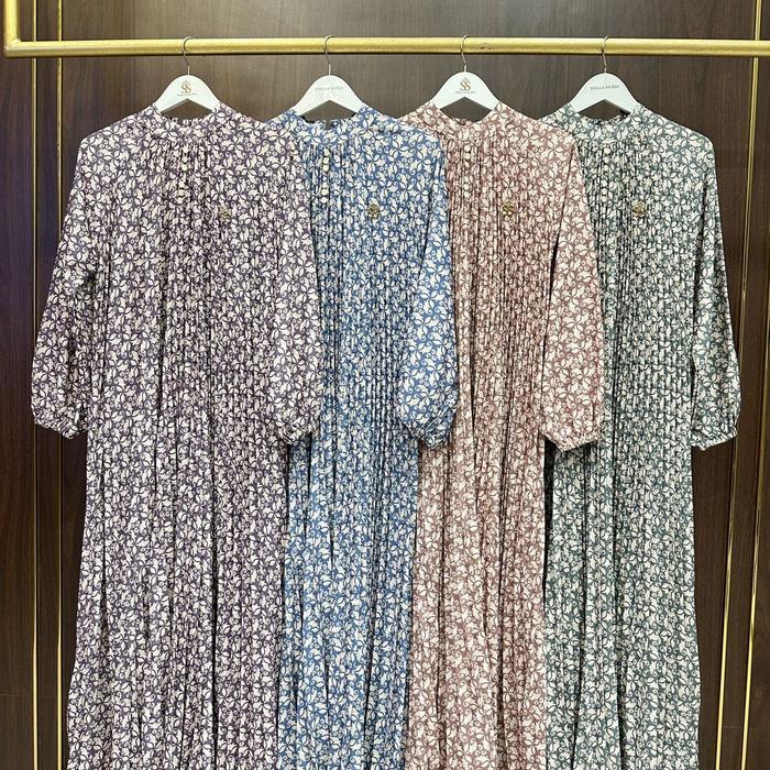 Dress plisket motif bunga Kecil ORIGINAL SHELLASAUKIA