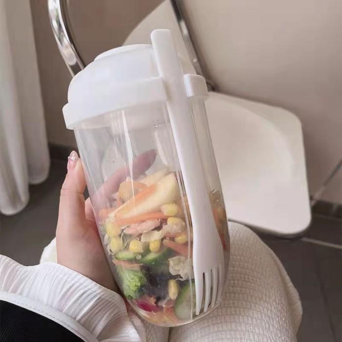 Gelas Salad PORTABLE Cangkir Kocok Salad Dengan Garpu Tempat Saus Kotak Makan Buah Sayur Salad