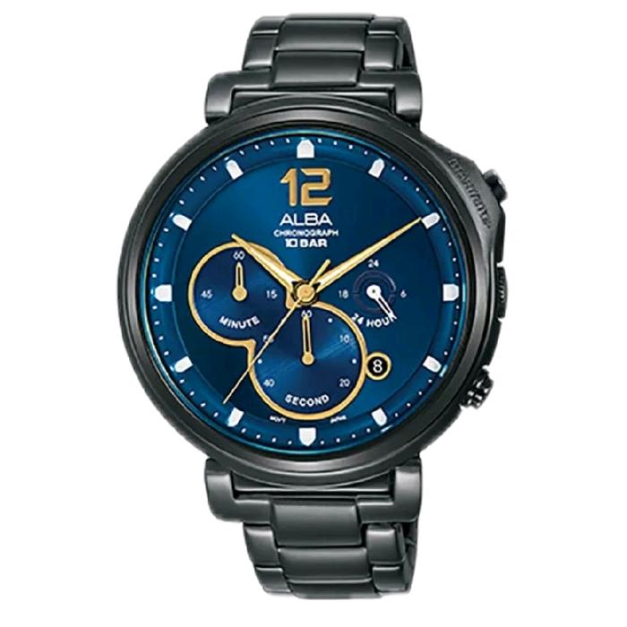 Alba Pria Chronograph 10 Bar Jam Tangan Pria dengan Tampilan Biru dan Emas