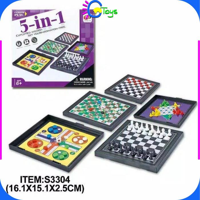 CR-M59 Magnetic Board Games 5in1 Permainan Papan Catur Magnet Game Ludo Mainan Anak Ular Tangga