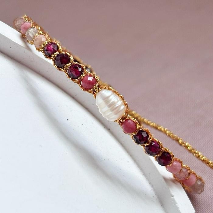 Gelang Gemstone (Mix Gemstone - PINK & RED) | Gemstone Bracelet for Women