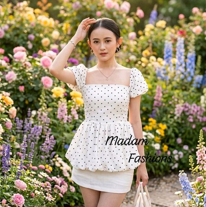 COD *MADAM* ARINIA BLOUSE KOREAN STYLE BAHAN WOLFIS POLKADOT