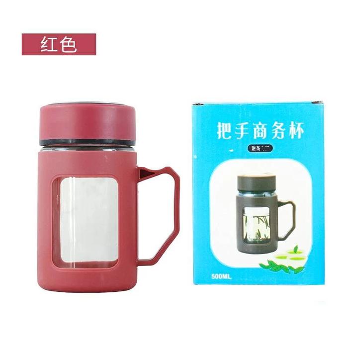 Gelas Kaca Gagang Tumbler / Mug Kaca Teh Kopi 500 ML Gelas Shell Box