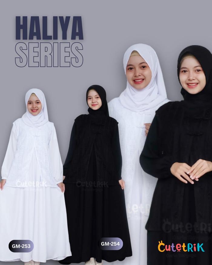 (1 tahun s.d Dewasa) GM 253A 254A Baju Muslim Gamis Hitam Putih Anak Remaja Dewasa Cutetrik Haliya P