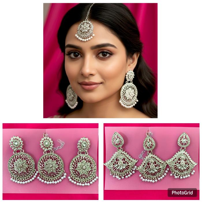 set anting tikka india Silver/anting india/hiasan kening india