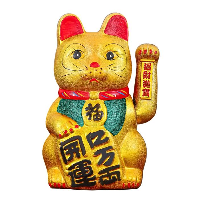 [LARISS] Eyre Sudut yang dapat disesuaikan Maneki Neko Emas Gerak Tangan Elektrik - Patung Kucing Pe