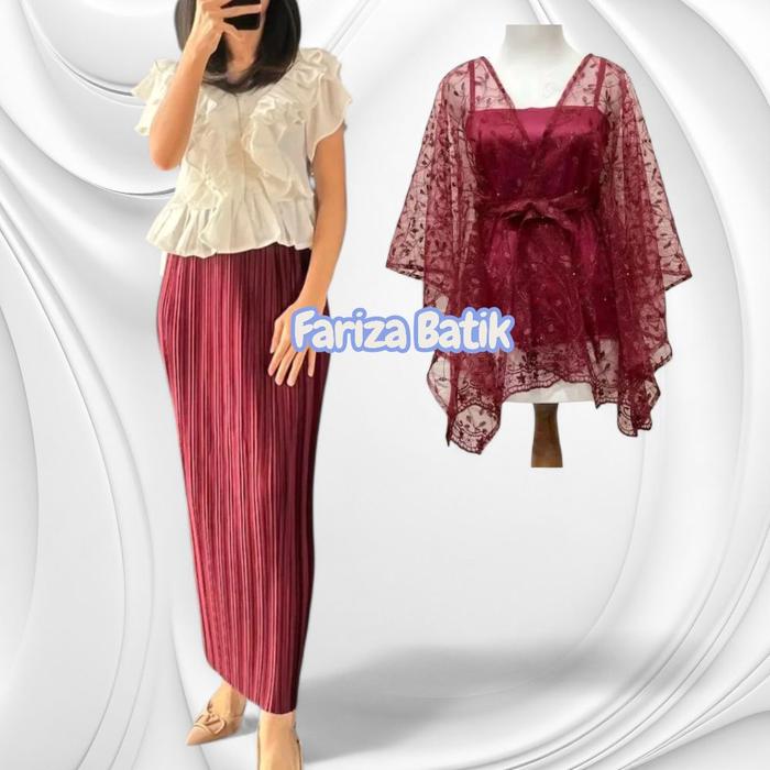 set outer pita kebaya cantik dan rok plisket polos satin silk premium set kebaya kondangan tunangan 