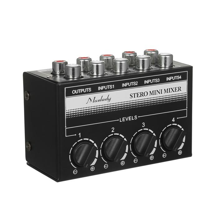 Muslady Mini Stereo 4 Channel Passive Mixer RCA Portable Audio Mixer