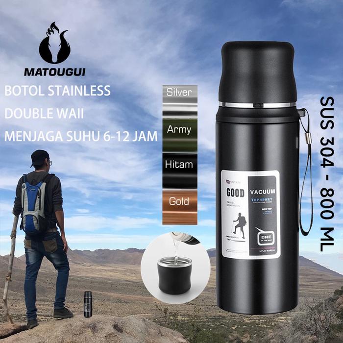 MATOUGUI Panci olahraga santai/gelas termos/panci termos 800ML/panci termos baja tahan karat 304