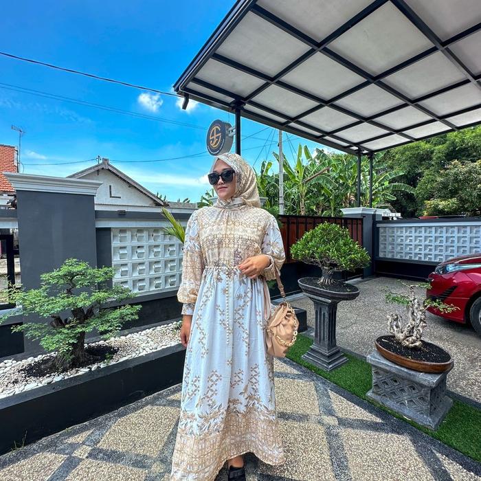 GAMIS ALEVA SET KERUDUNG CERUTY PREMIUM ( FREE HIJAB + BELT MUTIARA)