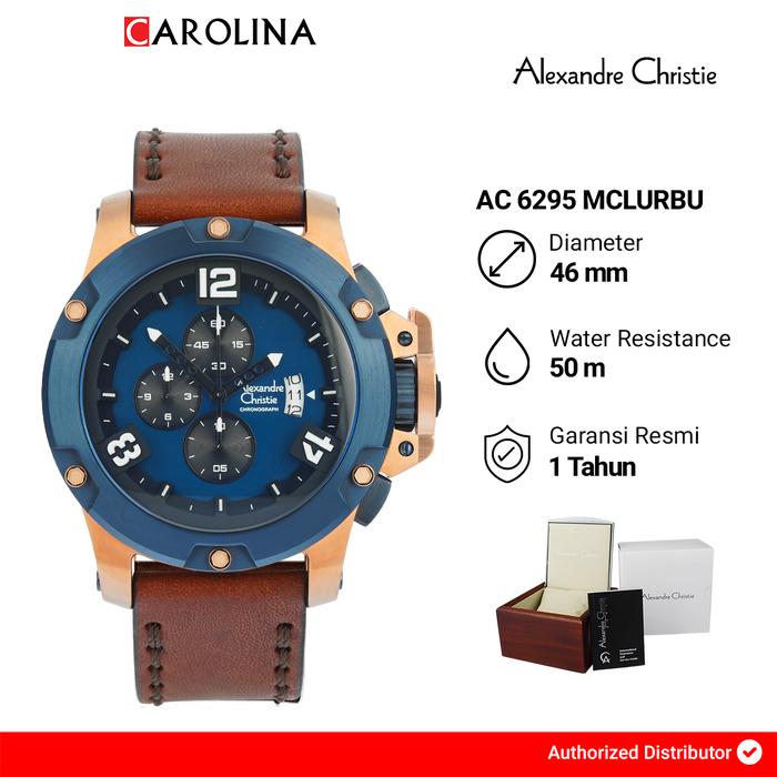 Jam Tangan Pria Alexandre Christie Chronograph AC 6295 MCLURBU Blue Dial Brown Leather Strap  Watche