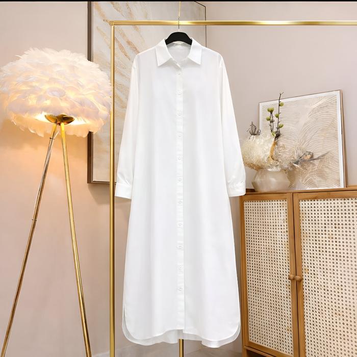 Tunik Lebaran Wanita Motif Polos Bahan Shakila Twill Model Tali Pinggang - Atasan Baju Panjang Remaj