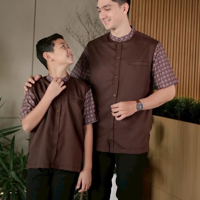 KEMKO BAJU KEMEJA KOKO PRIA DEWASA DAN ANAK ANAK LENGAN PENDEK BAHAN KATUN TOYOYO MOTIF BATIK WARNA 
