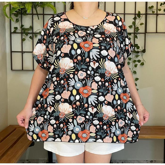 Baju Blus Jumbo Wanita Rayon Premium Import Motif Fit To 3Xl Real Pict