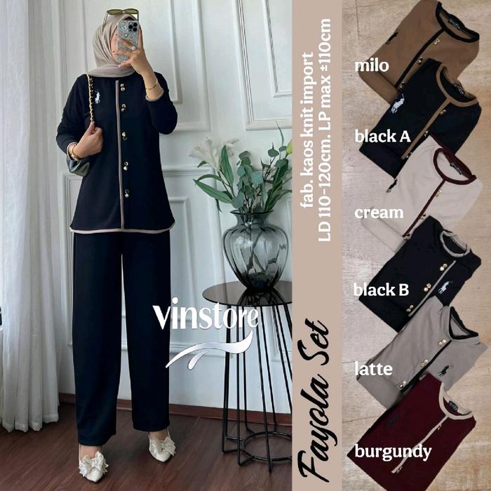 Fayola set by Vinstore||setelan wanita Muslim Baju Celana Linen Crinkle Airflow Panjang Kulot Rayon 