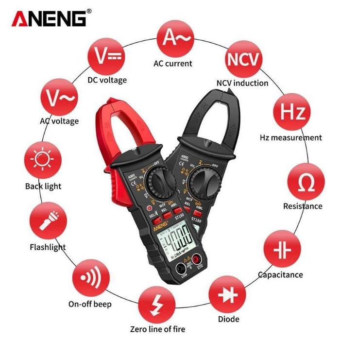 Taffware ANENG Digital Clamp Meter Voltage Tester NCV 4000 Digit ST180
