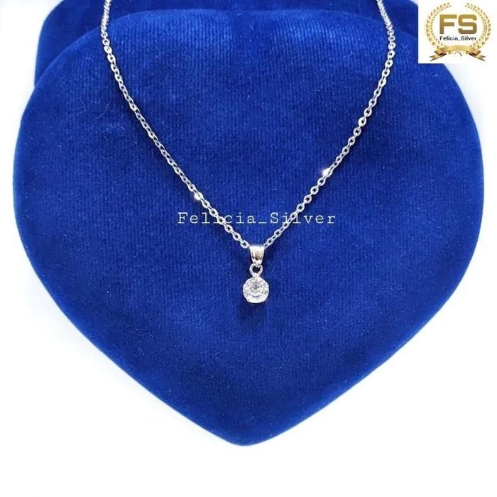 Kalung Perak Asli Silver 925 Lapis Emas Putih Asli Rantai ItaliSanta Dengan Liontin Desi 0  5Gram - 