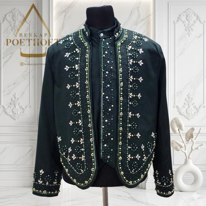 (Free selop) Beskap pengantin pria || beskap hijau emerald  || beskap resepsi || beskap jawa green e