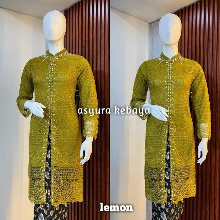 Kebaya Tunik Brokat Payet Model Belah Depan Bahan Brokat Premium