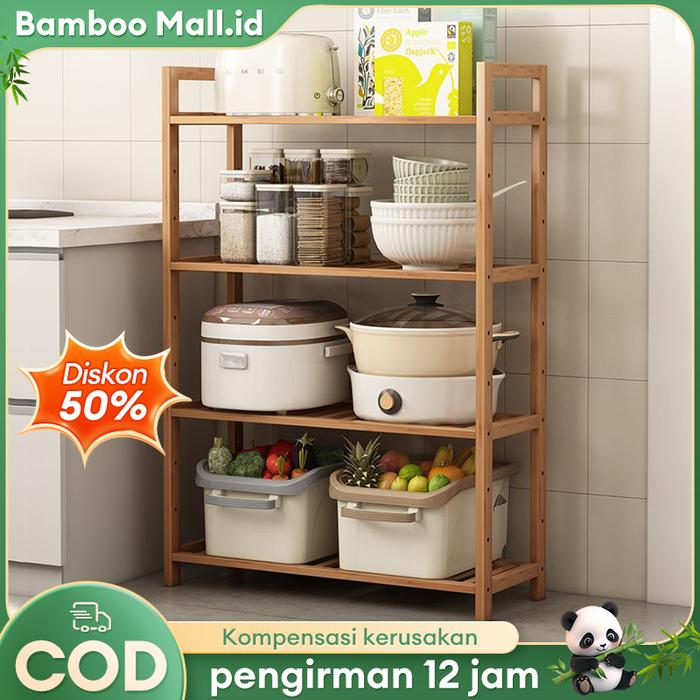 Rak Dapur Serbaguna Rak Penyimpanan 5 Tingkat Rak Microwave Oven Rak Susun Kayu Rak Gudang Serbaguna