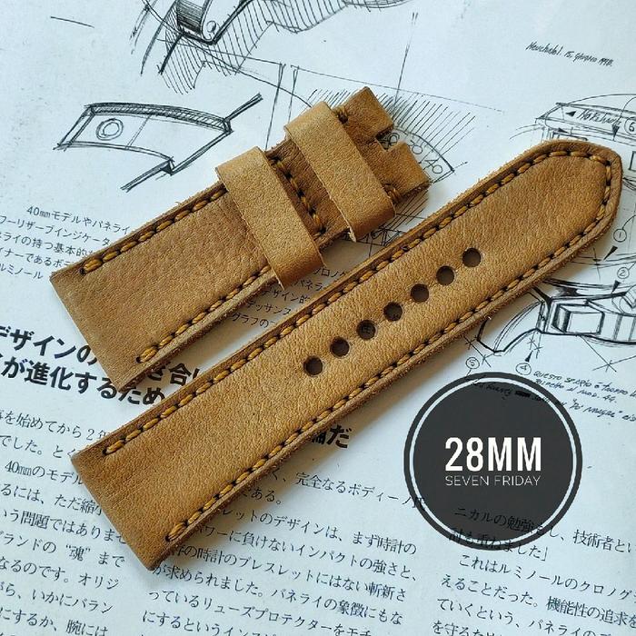 28mm / for Seven Friday or Panerai Radiomir • Vintage Desert Brown Leather Straps Handmade Tali Jam 
