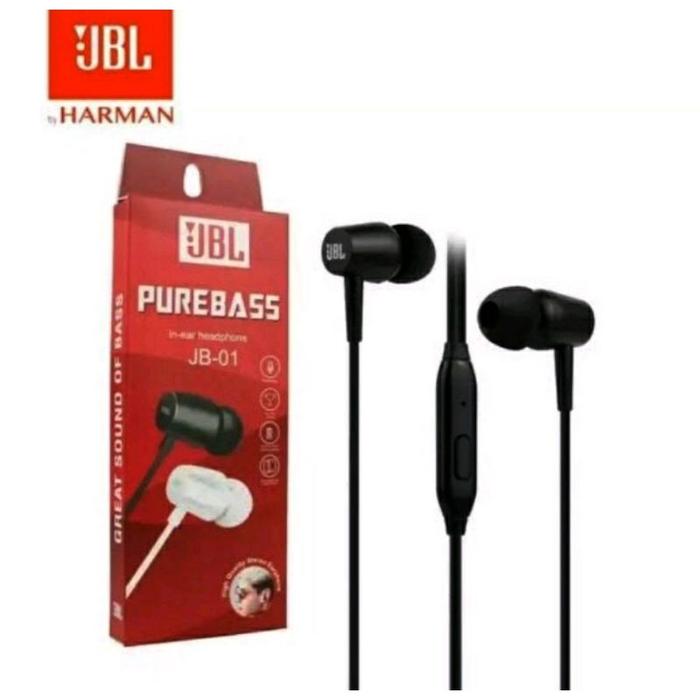 Headset JB01 Hf Purebass JB 01 Earphone Extra Bass Stereo Sound Hp Music Mic Audio Warna Hitam Putih