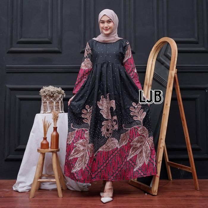 Gamis Batik Kekinian Cantik Murah Kain Katun Motif Terbaru Muslim Nyaman Panjang Jumbo Standar Polie