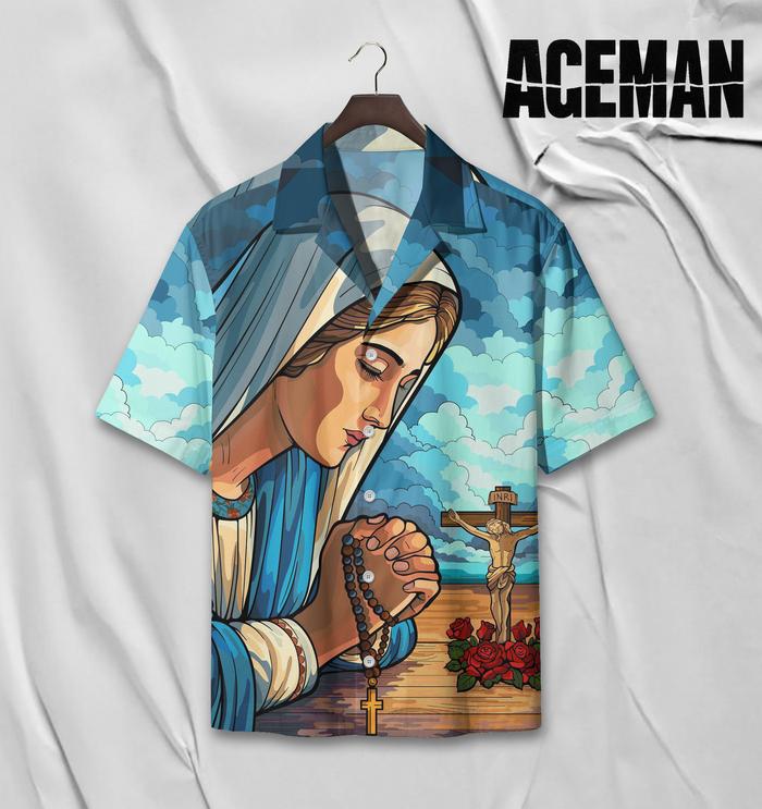 AGEMAN Kemeja Full Print Bunda Maria Berdoa | AG-51
