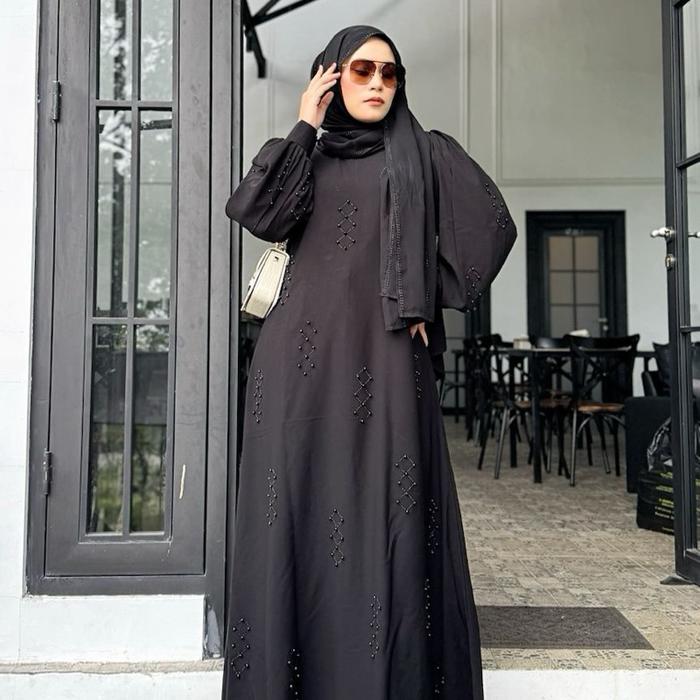 JAUHARA Abaya Mayla Dubai Wanita Muslim | Abaya Kajian Simpel Aesthetic Dress Hitam Lebaran Syari