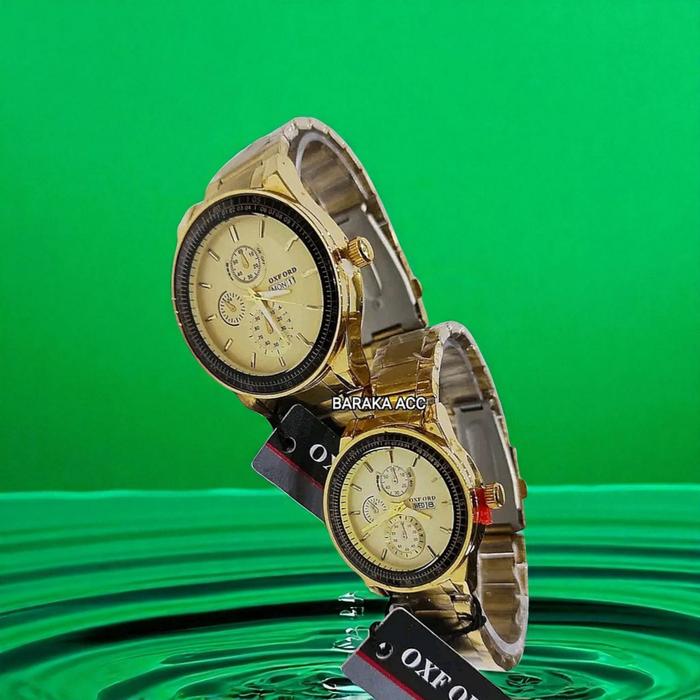 Jam Tangan Couple Unisex Analog Fitur Tanggal & Hari Aktif Berkwalitas Baik Aksesoris Emas Kaca Watc